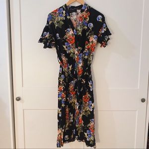Zara black floral print midi dress